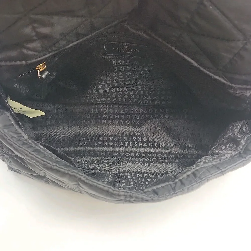 Kate Spade Purse Black Quilted Nylon Crossbody Shoulder Bag Flap Zip Top Small